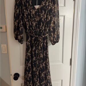 LC Lauren Conrad Pink and Yellow Wrap Sundress with Bishop Sleeves